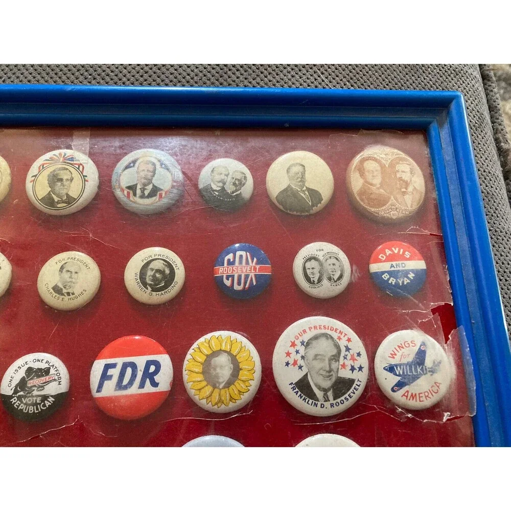 Vintage Lot President Political Campaign Pin Buttons 38 Framed Reproduction 1972 - Picture 4 of 6